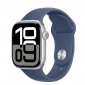 Apple Watch Series 10 GPS, koperta 42 mm z aluminium w kolorze srebrnym z paskiem sportowym w kolorze denim - rozmiar M/L 