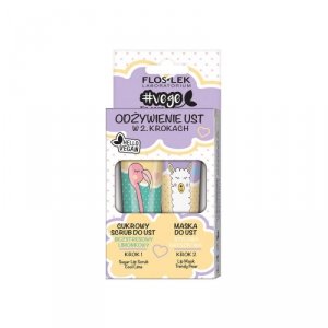 Floslek - Vege Lip Care zestaw odżywienie ust w 2 krokach cukrowy scrub bezstresowy limonkowy + maska do ust stylowa gruszkowa 2x14g