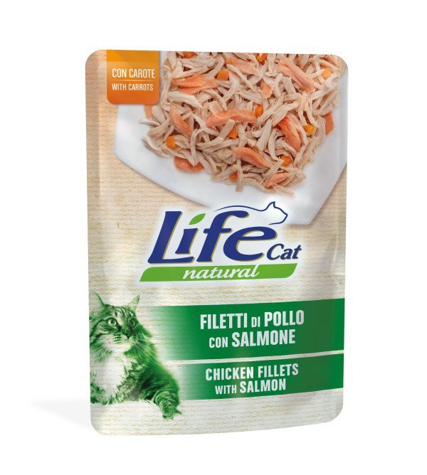 Life natural cat Filet z piersi Kurczaka, Łosoś, Marchew 70g saszetka Mokra karma dla Kotów