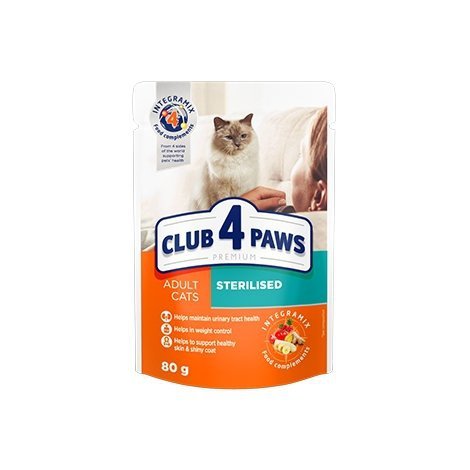 Club4Paws Sterilised z Kurczakiem 80g saszetka Mokra karma dla Kotów