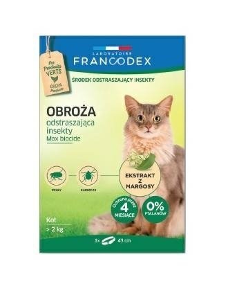 Francodex Obroża odstraszająca kleszcze i pchły dla Kotów 43cm 4 miesiące ochrony