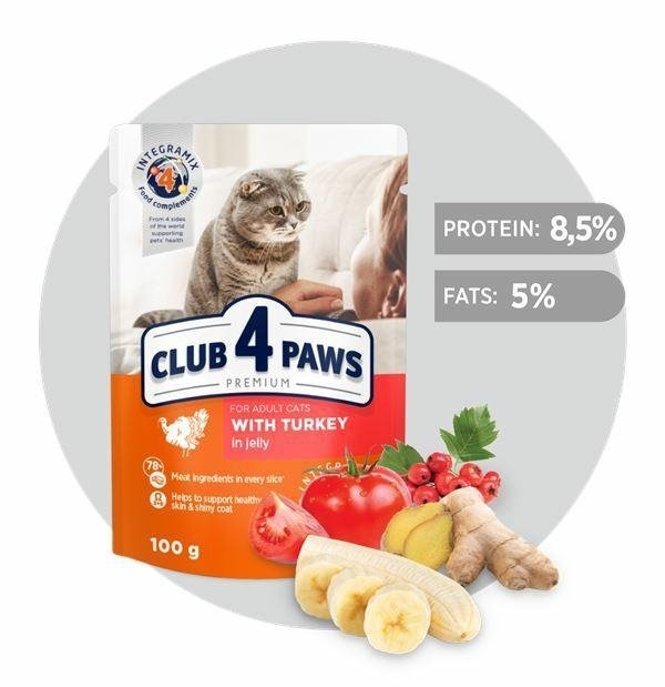 Club4Paws Indyk w galaretce 100g saszetka Mokra karma dla Kotów