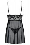 OBSESSIVE IDILLIA Koronkowa CZARNA KOSZULKA NOCNA Babydoll i stringi XXL PLUS SIZE