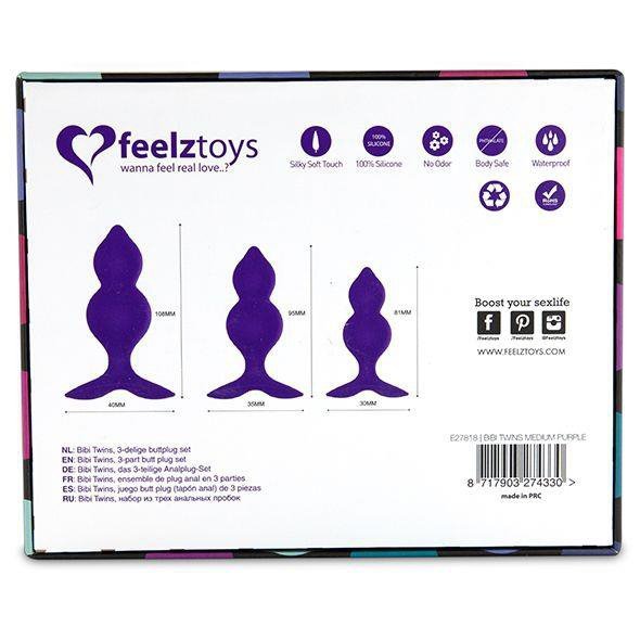 FeelzToys Zestaw 3 Korków Analnych - Bibi Twin Butt Plug Set 3 pcs Purple
