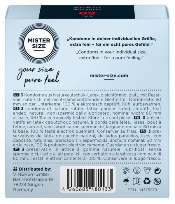 Mister Size Prezerwatywy 60mm 3szt