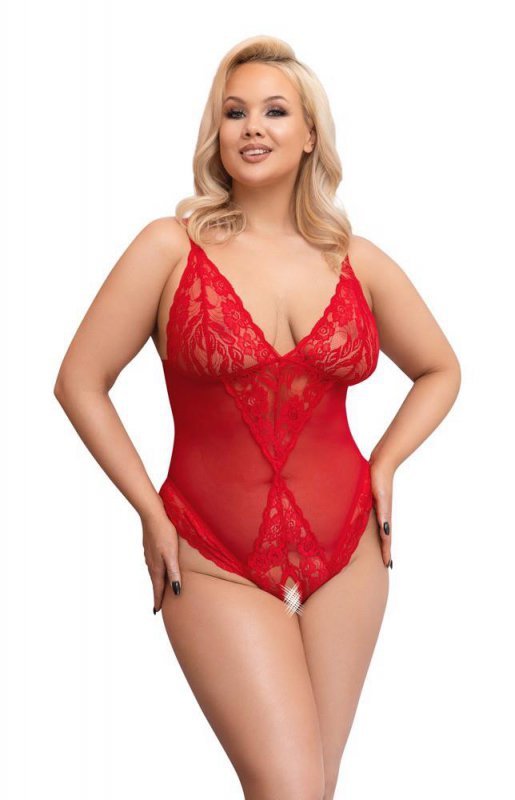 Cottelli Collection Kuszące Body - Crotchless Body red 4XL