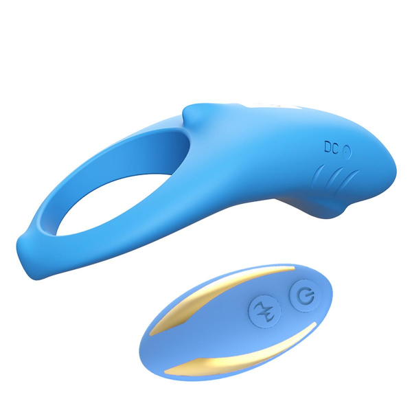 BOSS SERIES Pierścień Wibrujący + Pilot - Shark  light blue (with remote)