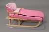 Holzschlitten mit Rückenlehne Winterfußsack 108cm Rosa