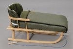 Holzschlitten mit Rückenlehne Winterfußsack 108cm Dunkelgrün