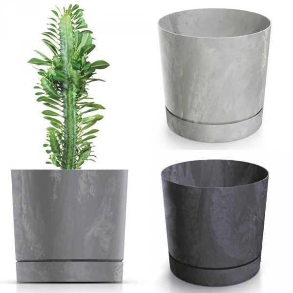 Blumentopf Blumenkübel Rund Beton Effect mit Untersetzer - 400 Anthrazit