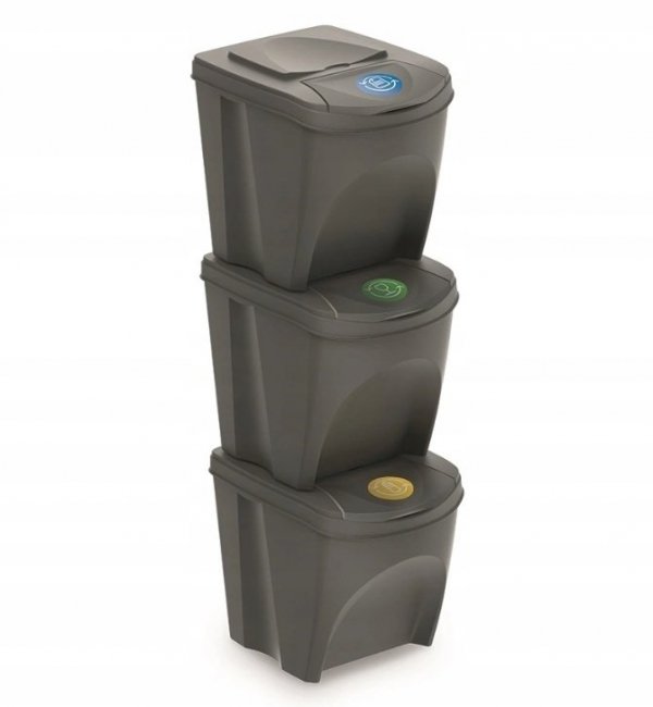 Mülleimer Abfalleimer Mülltrennsystem 3x25L Box Grau