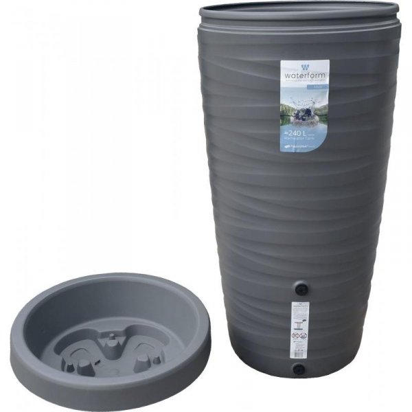 Regenwassertonne Regentonne Amphore Hahn 240L Welle-Design 3D Grau