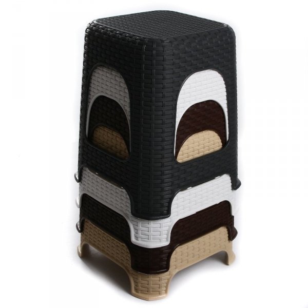 Hocker Sitz Sitzhocker Rattan Badhocker Stapelhocker Garten Stuhl Taburett - Weiß