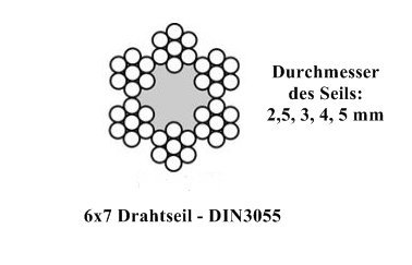 3m Stahlseil Drahtseil galvanisch verzinkt Seil Draht 4mm 6x7