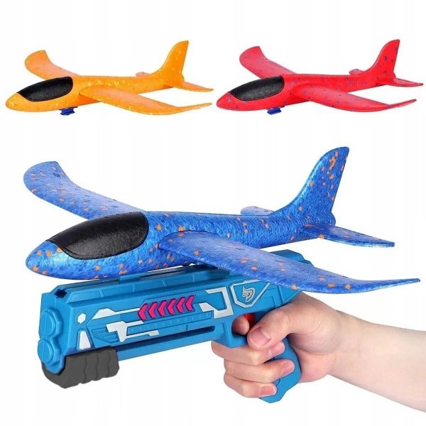 2x Styroporflugzeug Flugzeug Pistole Schaumstoff Segelflugzeug Wurfgleiter Katapult