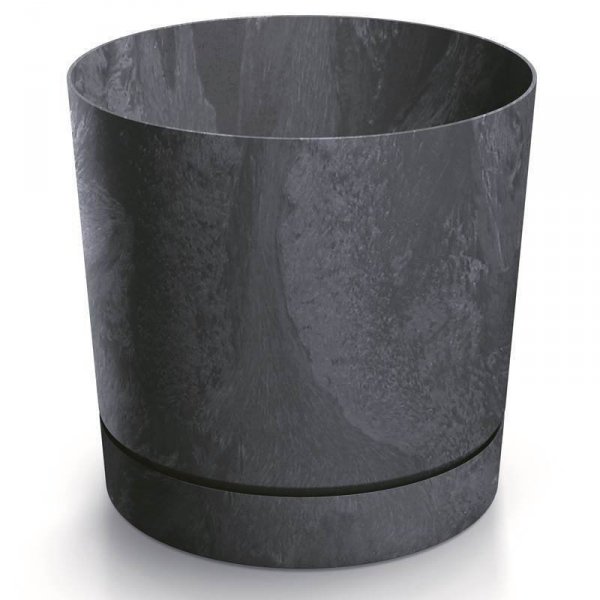 Blumentopf Blumenkübel Rund Beton Effect mit Untersetzer - 180 Anthrazit