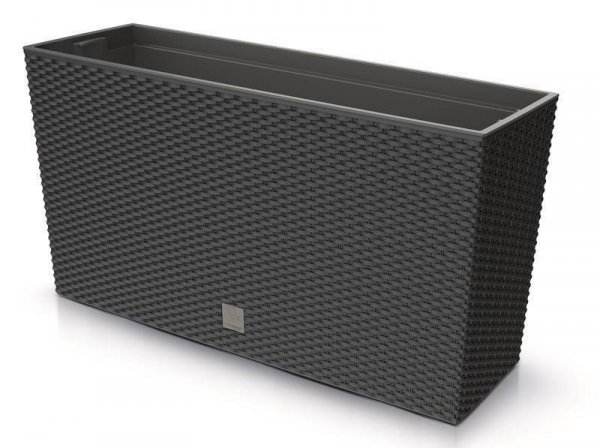 Blumenkasten Blumentopf Blumenkübel Pflanzgefäß Rattan Optik Low 77cm mit Ablauf - Anthrazit