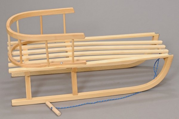 Holzschlitten mit Rückenlehne Winterfußsack 108cm Rosa