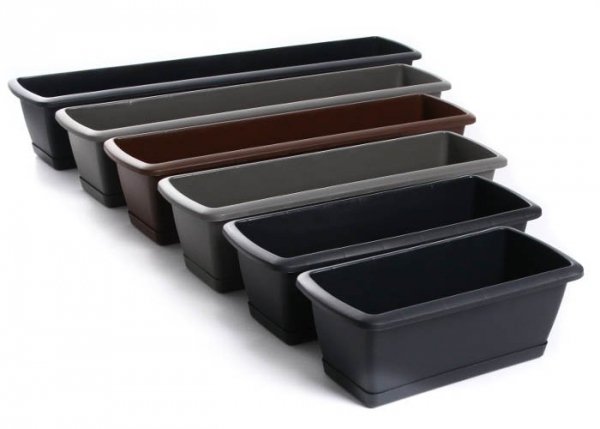 Balkonkasten Geländerkasten Blumentopf Respana Set 400 braun + Plastikhalterungen 