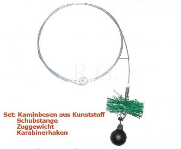 Reinigungsset - Kaminbesen 25cm + Schubstange 12m + Zuggewicht 2,5kg + Karabinerhaken