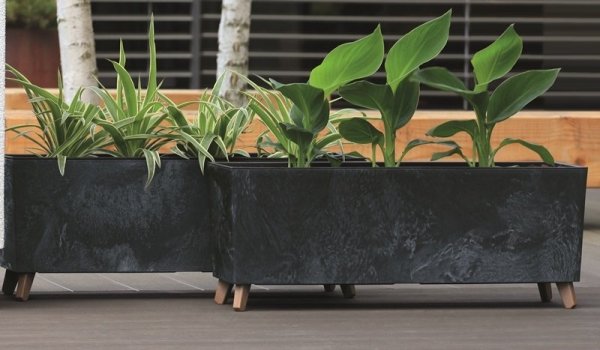 Blumenkasten Blumenkübel mit Füßen Pflanzkübel Beton Optik Übertopf 77cm - Anthrazit