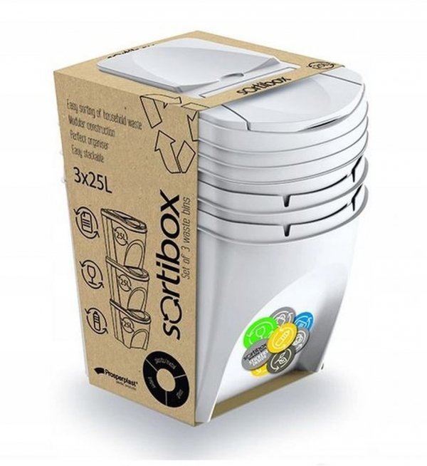 Mülleimer Abfalleimer Mülltrennsystem 3x25L Box Weiß