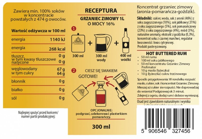 Bezalkoholowy koncentrat do przygotowywania napojów alkoholowych GRZANIEC ZIMOWY box 9x300ml