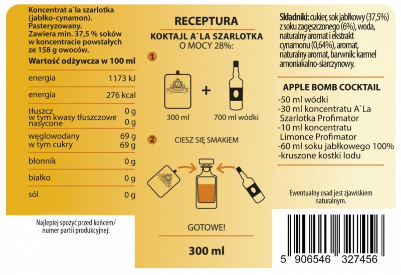 Bezalkoholowy koncentrat do przygotowywania napojów alkoholowych A'LA SZARLOTKA 300ml