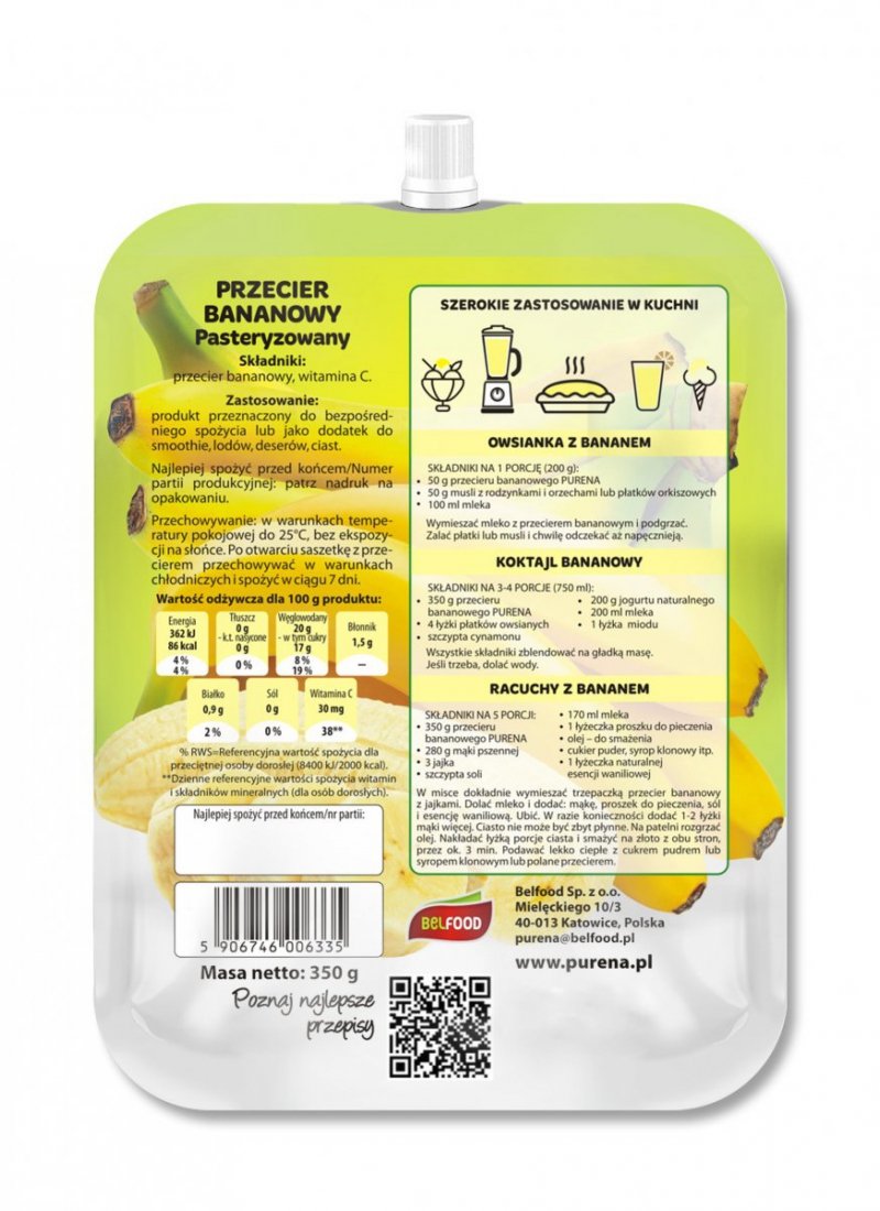 Przecier mus owocowy 100% bez cukru bananowy 350g x 10sztuk