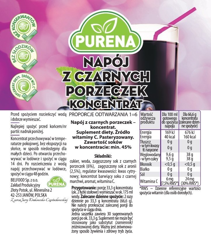 Napój z czarnych porzeczek koncentrat 1kg na 6l