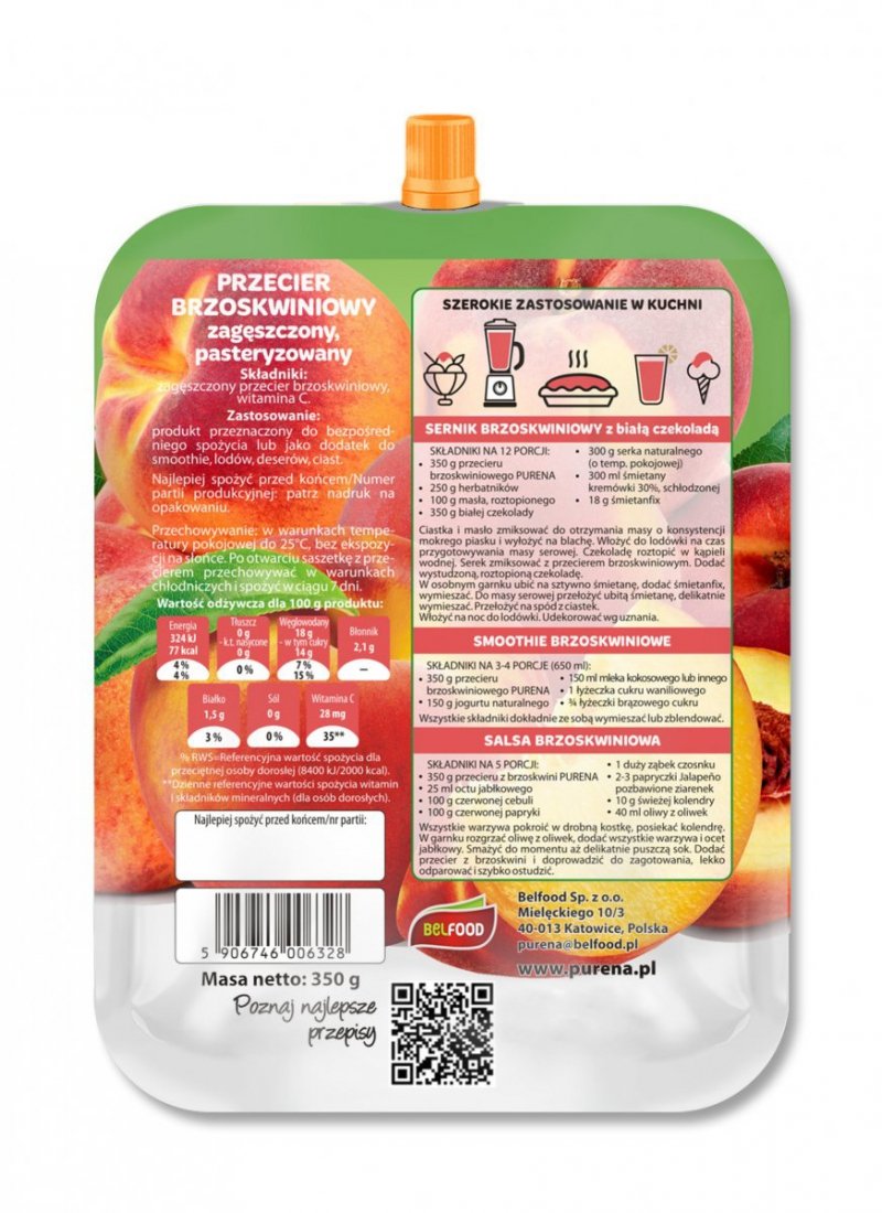 Przecier mus owocowy 100% z  brzoskwini 350g x 10sztuk
