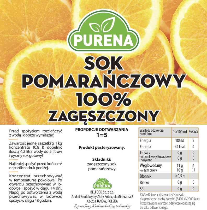 Sok pomarańczowy 100% zagęszczony 1kg na 5l