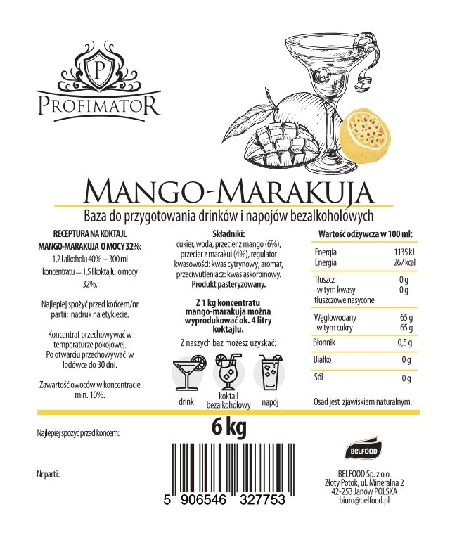 Baza do drinków i bezalkoholowych koktajli MANGO-MARAKUJA box 6kg