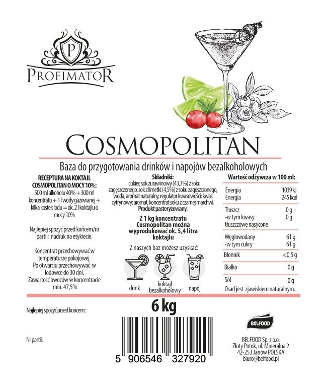 Baza do drinków i bezalkoholowych koktajli COSMOPOLITAN box 6kg