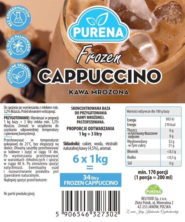 Baza do kawy mrożonej FROZEN COFFEE oraz lodów CAPPUCINO PURENA 1kg