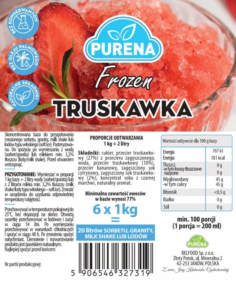 Sorbet, granita, lody włoskie - baza TRUSKAWKA box 6x1kg