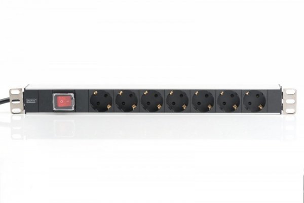 Digitus Listwa zasilająca PDU 19&quot; RACK 7xSchuko, 2m 1xSchuko, 16A, wł./wył., aluminiowa