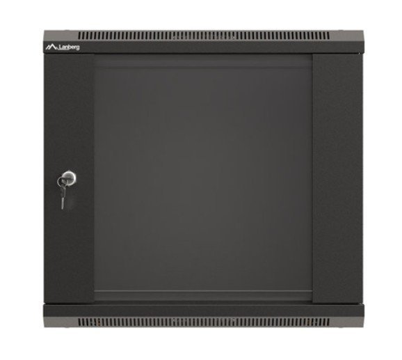 Lanberg Szafa instalacyjna rack wisząca 19" 540x350 czarna drzwi przeszklone ( flat pack)