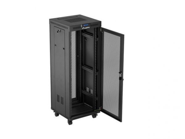 Lanberg Szafa instalacyjna rack stojąca 19 cali 32U 600x600 drzwi perforowane LCD czarna (Flat pack)