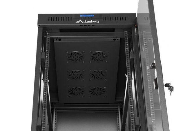Lanberg Szafa instalacyjna rack stojąca 19 cali 32U 600x1000 drzwi przeszklone LCD czarna (Flat pack)