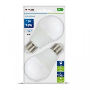Żarówka LED V-TAC 11W E27 A60 (Blister 2szt) VT-2111-B 2700K 1055lm