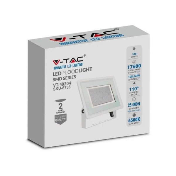 Projektor LED V-TAC 200W SMD F-CLASS Biały VT-49204 6500K 17600lm
