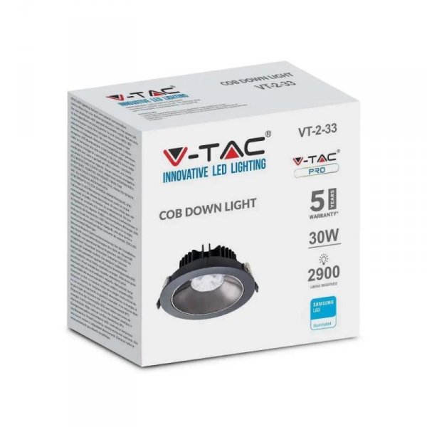 Oprawa downlight V-TAC SAMSUNG CHIP 30W czarna uchylna VT-2-13 4000K 2900lm 5 lat gwarancji