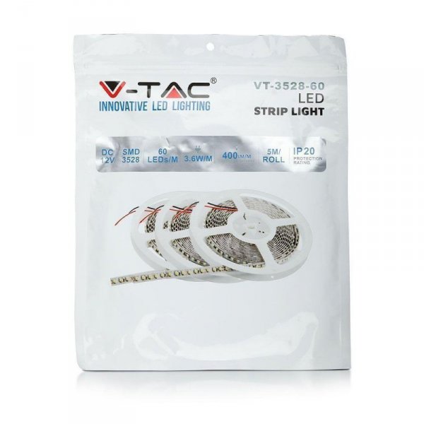 Taśma LED V-TAC 12V SMD3528 300LED IP20 3,6W/m VT-3528 60-IP20 Kolor Żółty 400lm