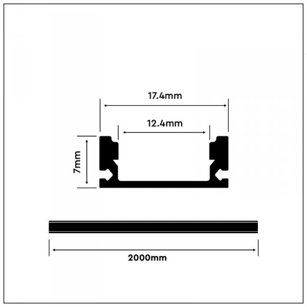 Profil do LED zestaw, ALU czarny V-TAC 2mb klosz czarny 17,4x7mm VT-8113
