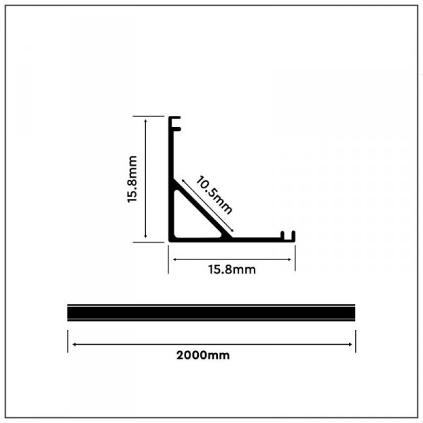 Profil do LED zestaw, ALU kątowy czarny V-TAC 2mb klosz czarny 15,8x15,8mm VT-8109