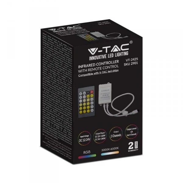 Sterownik Taśm V-TAC LED CCT MONO Jednokolorowy 12V/24V Podczerwień 24 Przyciski VT-2425