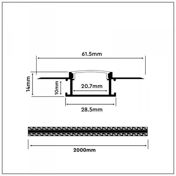 Profil do LED zestaw, ALU anodowany do gipsowania na dwie taśmy V-TAC 2mb klosz mleczny 28,5x14mm VT-8101