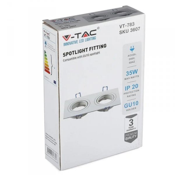 Oczko V-TAC Aluminiowe Odlew 2xGU10 Kwadrat Białe VT-783SQ-WH