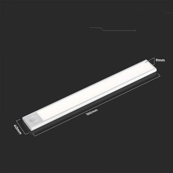 Oprawa podszafkowa V-TAC 1,5W LED Srebrna Czujnik Ruchu Ładowanie USB 30cm VT-814 4000K 110lm